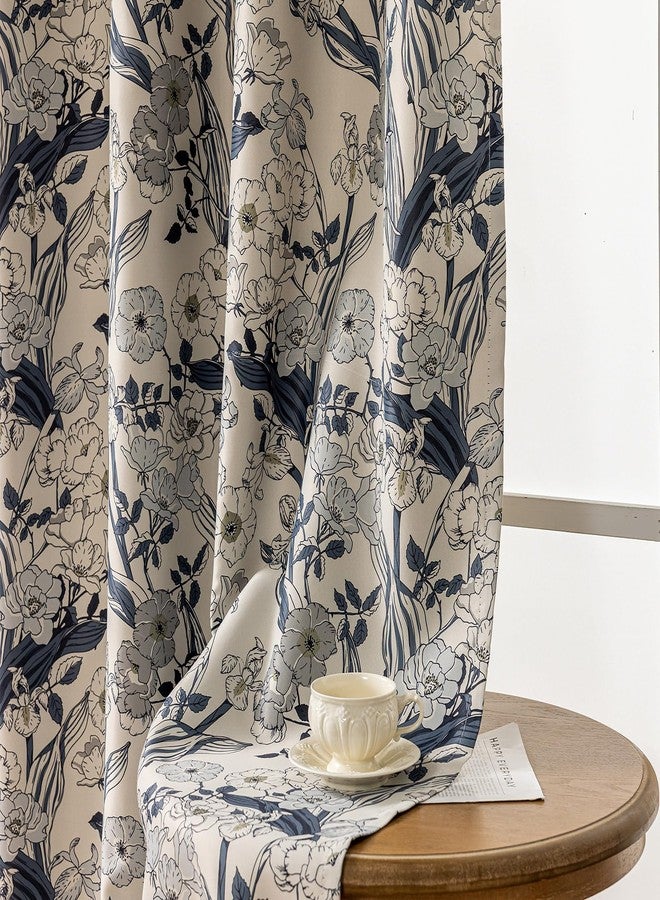 SUOUO Grey Blue Vintage Floral Blackout Curtains for Bedroom 84 inches Long 2 Panels Patterned Wildflower Room Darkening Window Drapes for Living Room - Image 3