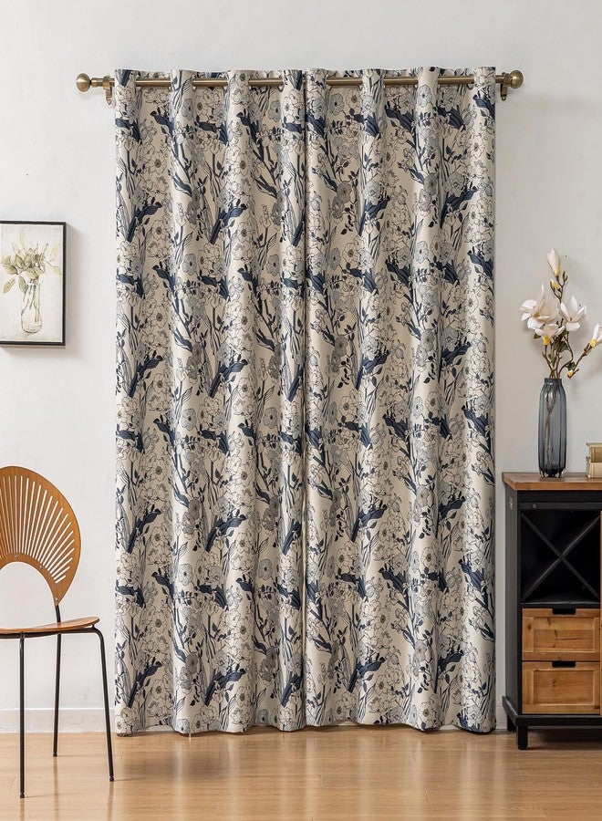 SUOUO Grey Blue Vintage Floral Blackout Curtains for Bedroom 84 inches Long 2 Panels Patterned Wildflower Room Darkening Window Drapes for Living Room - Image 4