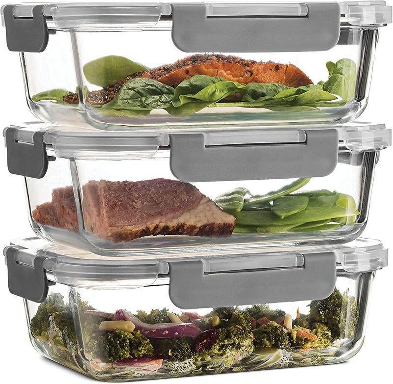 Big cart Food Storage Container 1040ml eachAirTight Fridge Organizer CaseGlass Box with BPAFree Locking LidsMicrowave Freezer SafeLeak Proof Food Storage Meal Prep ContainersSet of 3 - Image 1