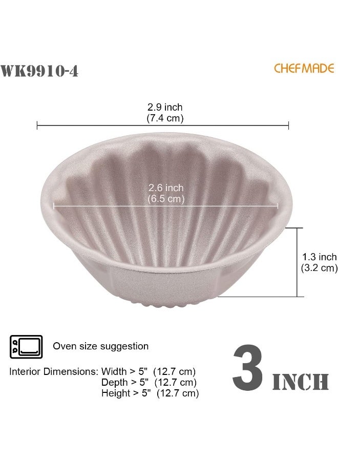 CHEFMADE Mini Madeleine Cake Pan Set, 3-Inch 4Pcs Non-Stick Spherical Shell Madeline Bakeware for Oven and Instant Pot Baking - Image 2