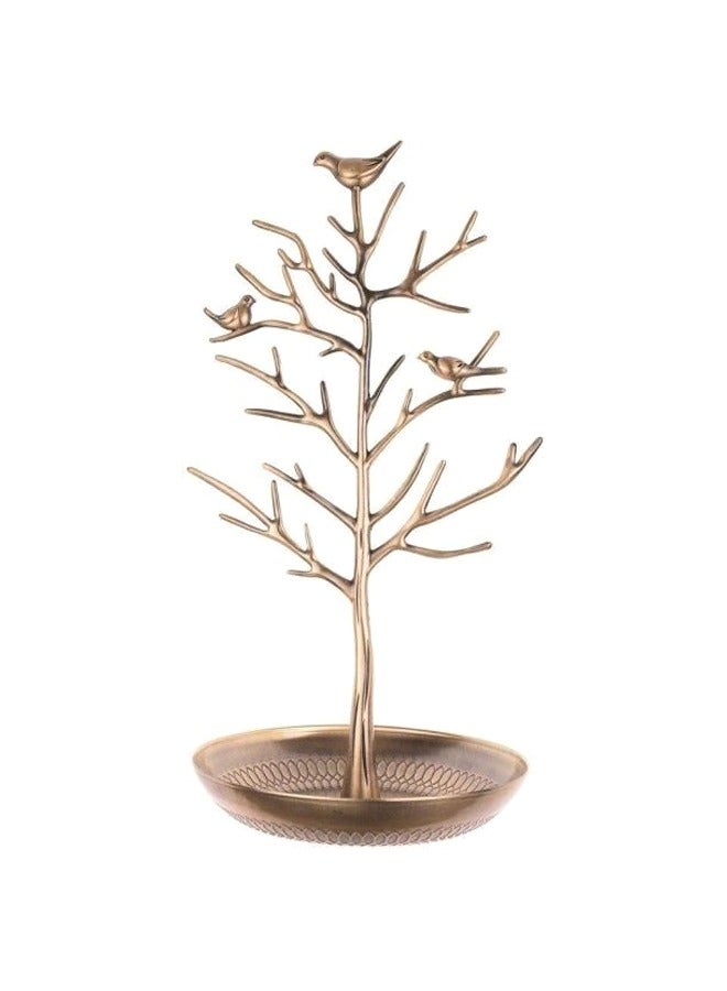 Jewelry Display, Necklace Earring Organizer Holder, Metal Birds Tree Stand with Tray Antique Bracelet Rings Rack Tower Decoration for Women Girl Gold  - Image 4