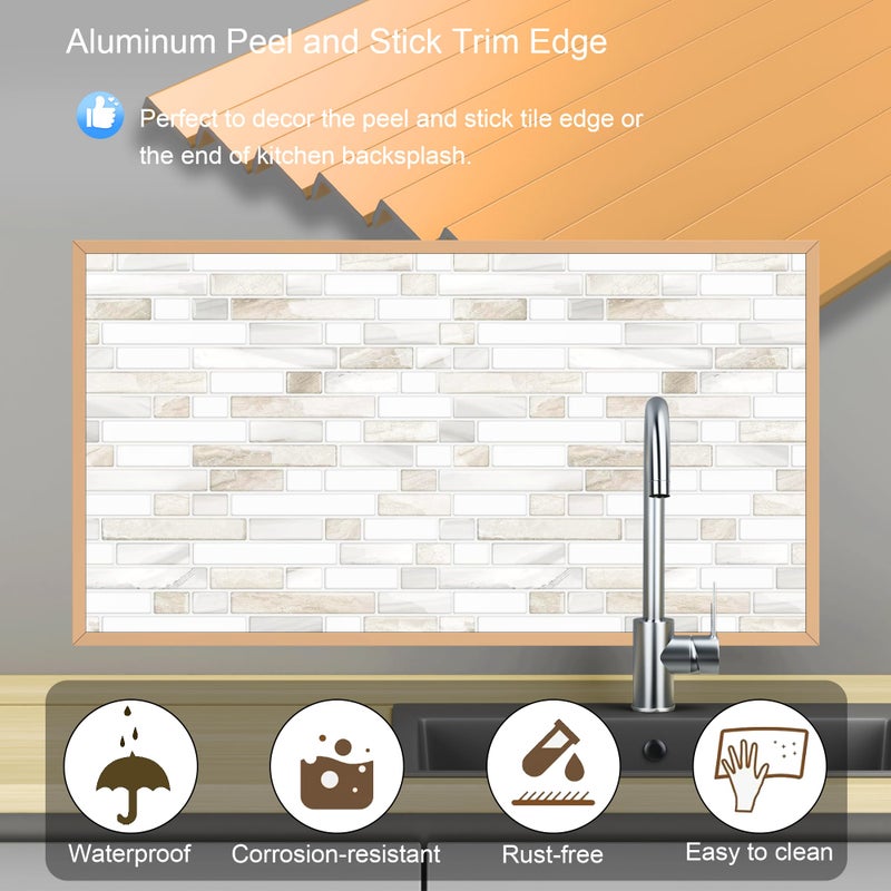 KTINITK 10-Pack 12 Inch Peel and Stick Aluminum Tile Trim, Decorative Kitchen Backsplash Trim Edge, Self Adhesive Tile Liner, Tile Edge Trim, Aluminum Corner Trim (Matte Gold (10 Pack x 12 inch)) - Image 2