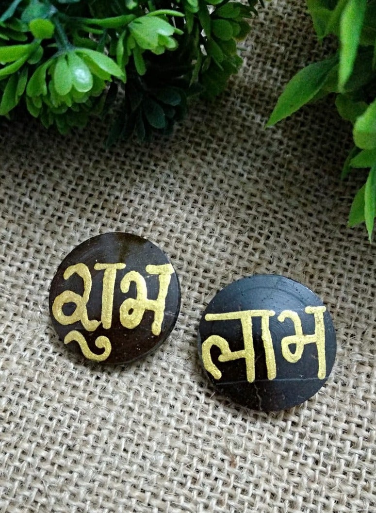 N & H N&H Eco-Friendly Handmade Subh Labh Coconut Shell Coin Sticker - Image 1