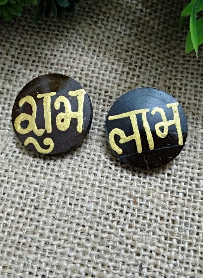 N & H N&H Eco-Friendly Handmade Subh Labh Coconut Shell Coin Sticker - Image 2