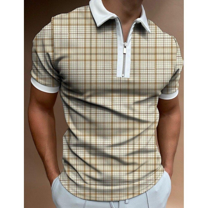 Men's New Variety of Printed Lapel Short Sleeve Pullover Casual Men's T-Shirt Zipper POLO Shirt One Piece LLPOLO26118 XL - Image 3