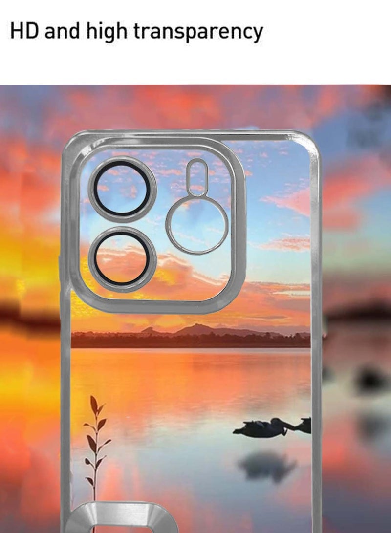 Wtech Xiaomi Redmi Note 14 5G 2024 PU Luxury Plating Raised Lips Camera Hole Case Cover - Clear/Silver - Image 4