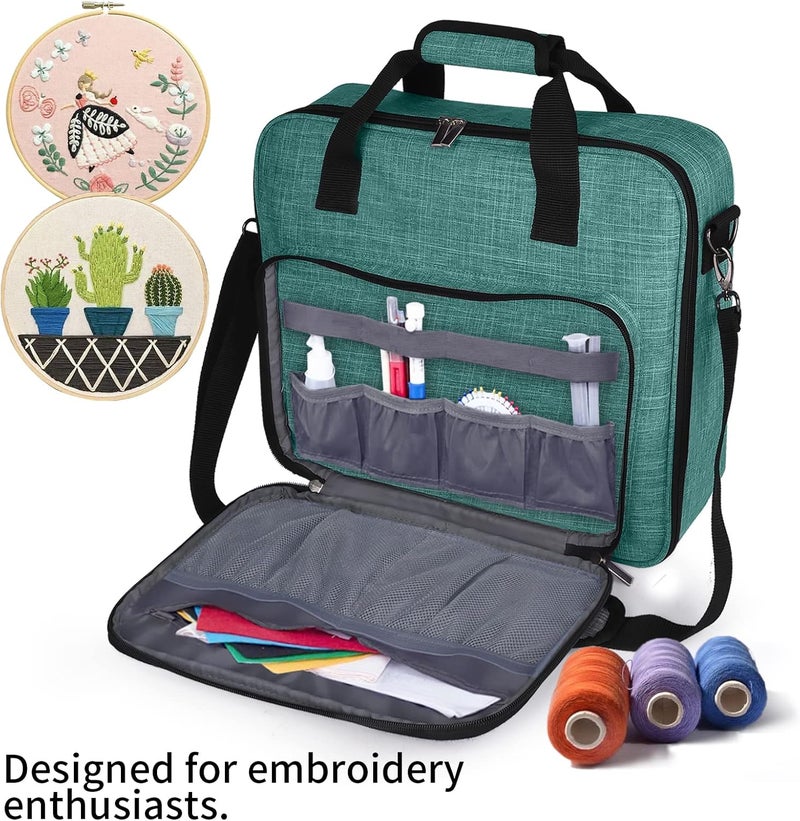 BAGLHER Cross Stitch & Embroidery Organizer Bag - Large Portable Project Storage with 3 Compartments, Travel Friendly Carrying Case for 11.2" Hoops, Threads, Supplies (Green) - Image 2