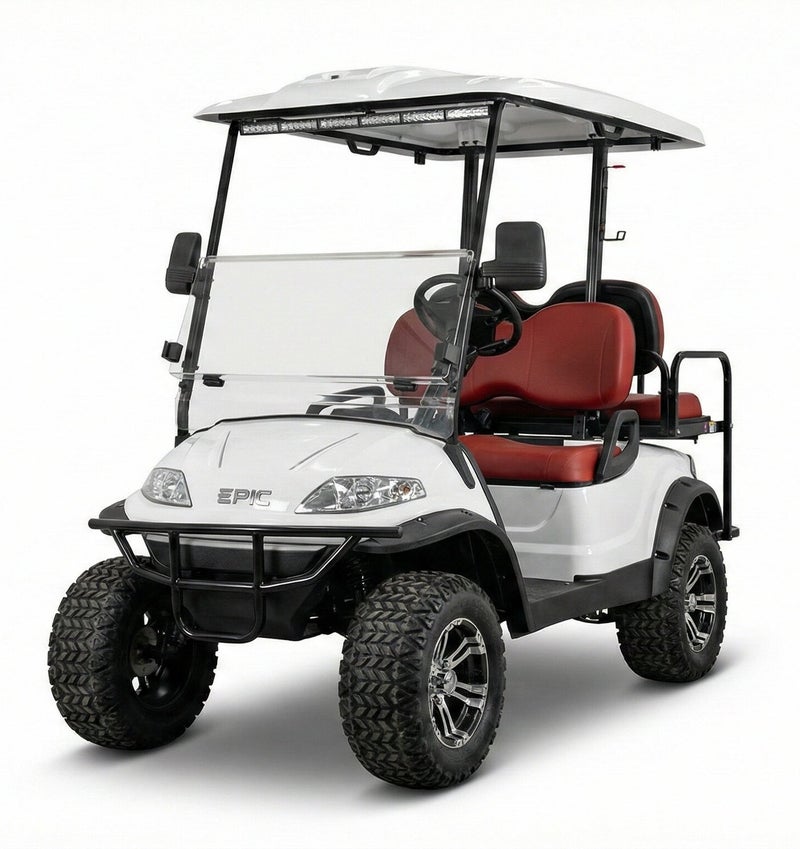 EPIC 2+2 Lifted Electric Golf Cart with Lithium Battery 105Ah & Standard Tires | 4-Seater LSEV (White) - Image 1