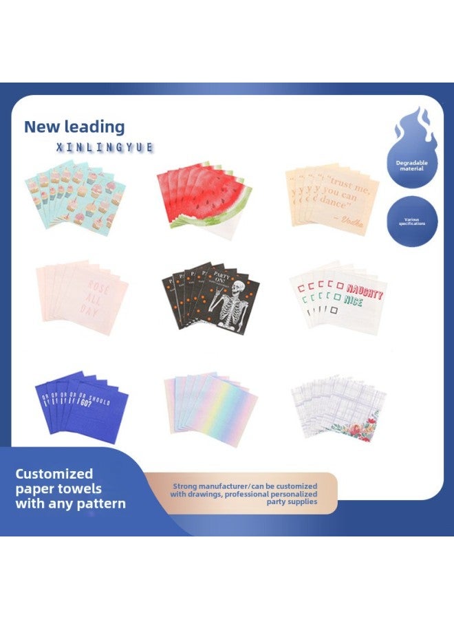 Variety Of Paper Towels Can Make Printed Napkins Disposable Paper Towels To Make Holiday Party Supplies-Color:Tissue 25*25-skeleton Man - Image 2