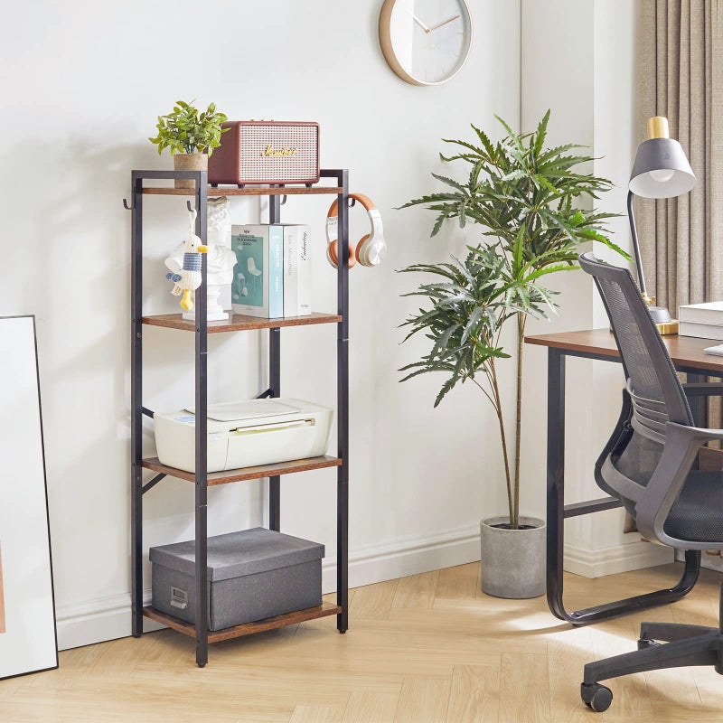 YMYNY Bookcase 4 Tier Storage Rack Plant Rack Steel Frame for Living Room Office Study Hallway Industrial Style Rustic Brown and Black HBC004H