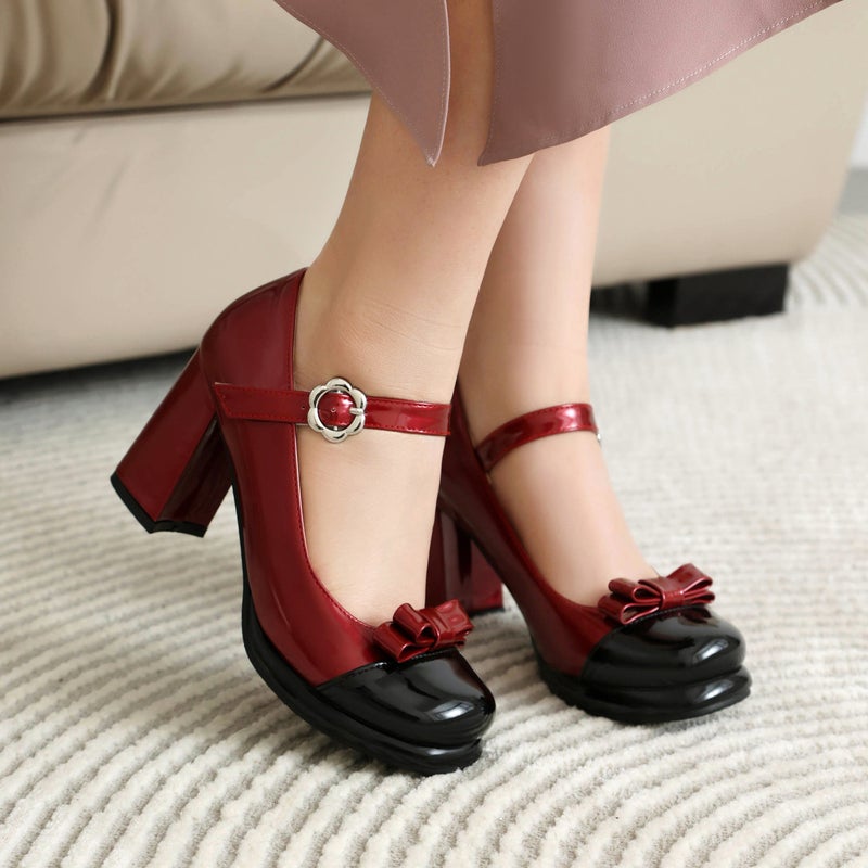 Spring 2024 Wish Sweet Bow 33-48 Plus Size Color Matching Shallow Mouth Buckle Single Shoe - Image 4