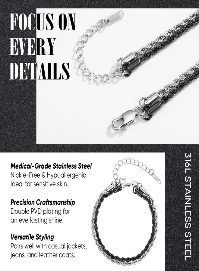 VNOX Silver and Black Mens Bracelet - Stainless Steel Men's Link Chain Bracelet Men's Jewelry Men Christmas Gifts, no gemstone - Image 4