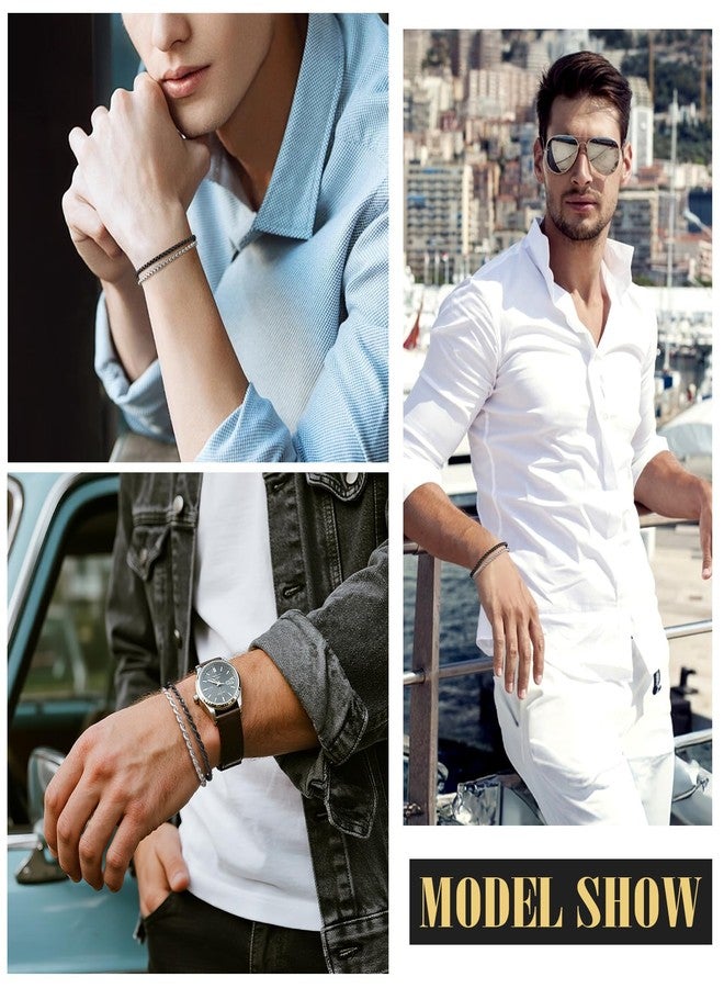 VNOX Silver and Black Mens Bracelet - Stainless Steel Men's Link Chain Bracelet Men's Jewelry Men Christmas Gifts, no gemstone - Image 3