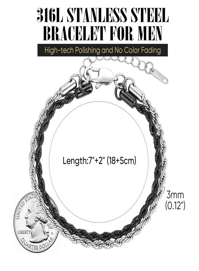 VNOX Silver and Black Mens Bracelet - Stainless Steel Men's Link Chain Bracelet Men's Jewelry Men Christmas Gifts, no gemstone - Image 5