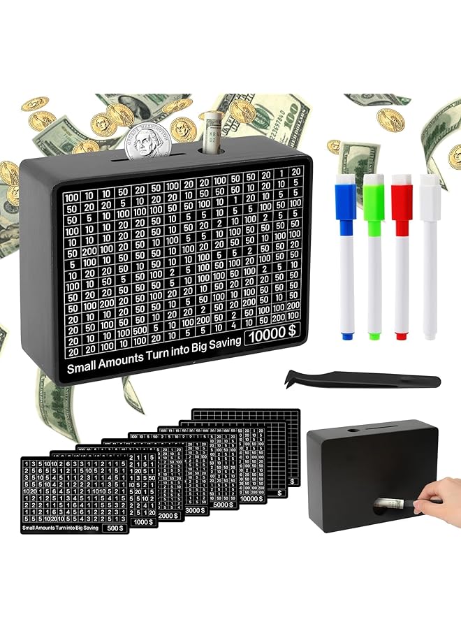 إيروريكس صندوق توفير النقود صندوق توفير خشبي حصالة نقود للكبار والصغار مع 8 أهداف توفير 500 10000 صندوق تحدي أهداف توفير النقود قطعة واحدة حافظة تخزين النقود لا يتطلب التثبيت - Image 1