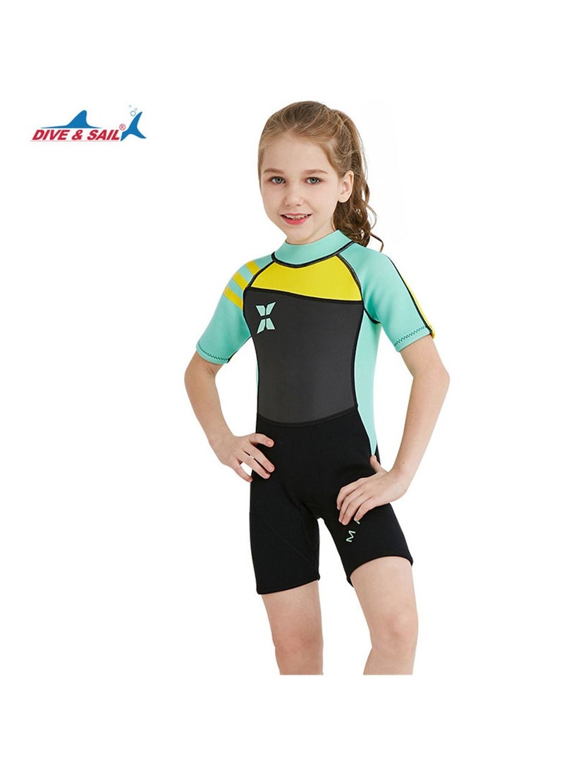 DIVE & SAIL 2.5MM Keep Warm Children Diving Suit Three-layer High Elastic Wetsuit For Girls Green - Image 1