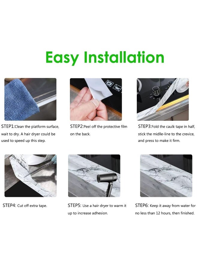 Kitchen and Bath Tape Caulk Strip, Upgraded Acrylic Glue PVC Self Adhesive Waterproof Caulking Sealing Tape, Decorative Sealant Trim for Kitchen Sink Toilet Bathtub 1.5 x 16.4' Marble White 5M - Image 5
