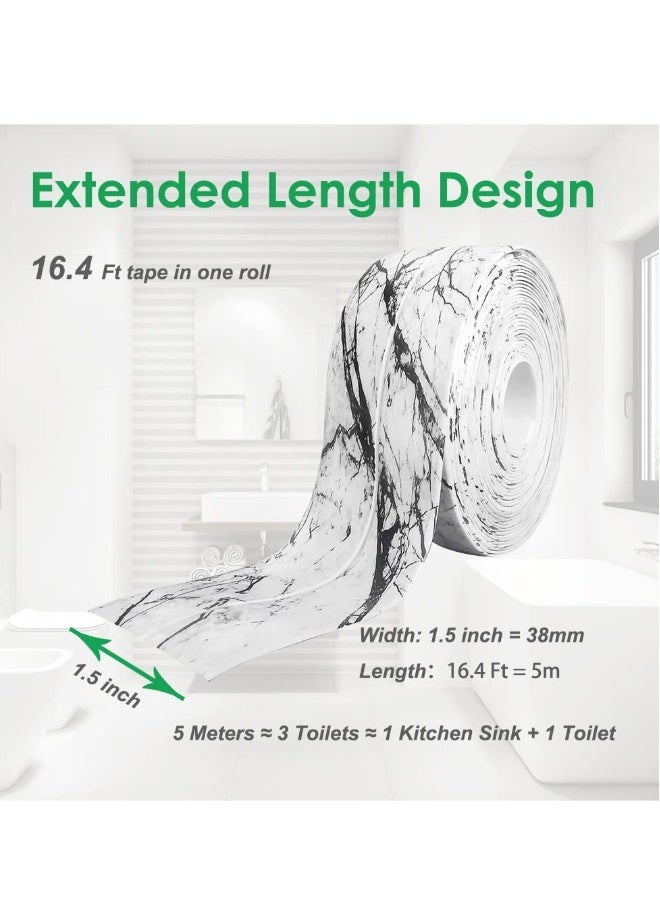 Kitchen and Bath Tape Caulk Strip, Upgraded Acrylic Glue PVC Self Adhesive Waterproof Caulking Sealing Tape, Decorative Sealant Trim for Kitchen Sink Toilet Bathtub 1.5 x 16.4' Marble White 5M - Image 2