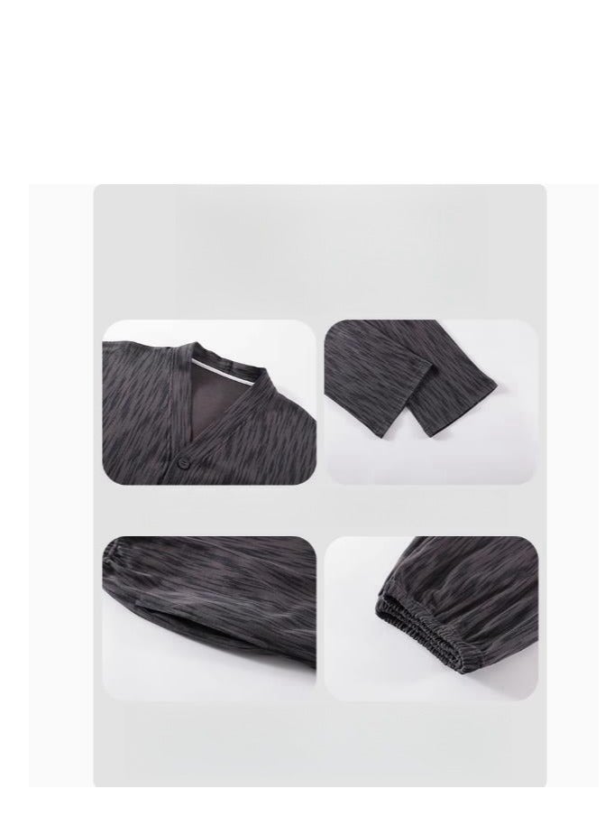 MIIOW ملابس منزلية رجالية من القطن الخالص بأكمام طويلة وسروال طويل يمكن ارتداؤها كطقم خارجي راقٍ - Image 2