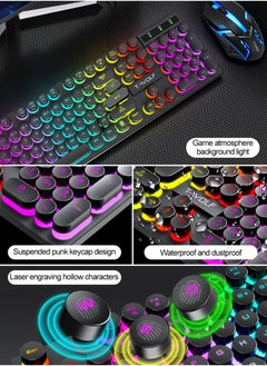 T-WOLF Typewriter Style Mechanical Gaming Keyboard and Mouse Combo RGB Backlit Wired with Switch Retro Round Keycap 104 Keys Keyboard  Cool Light Up Keyboard and Mouse for Gaming,Work,Mac,PC,Windows  - Image 5