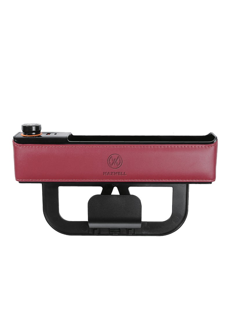ماكسويل للالكترونيات منظم شاحن السيارة Maxwell مع شحن سريع USB-A متوافق مع iPhone 16 Pro Max، Samsung S25 Ultra، الكمبيوتر المحمول، الجهاز اللوحي، وغيرها. تركيب آمن في السيارة، جلد متين، تنظيم سهل (أحمر) - Image 1