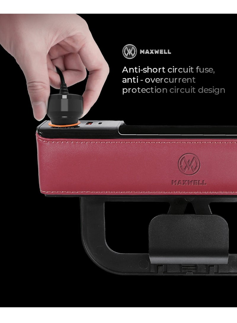 ماكسويل للالكترونيات منظم شاحن السيارة Maxwell مع شحن سريع USB-A متوافق مع iPhone 16 Pro Max، Samsung S25 Ultra، الكمبيوتر المحمول، الجهاز اللوحي، وغيرها. تركيب آمن في السيارة، جلد متين، تنظيم سهل (أحمر) - Image 2