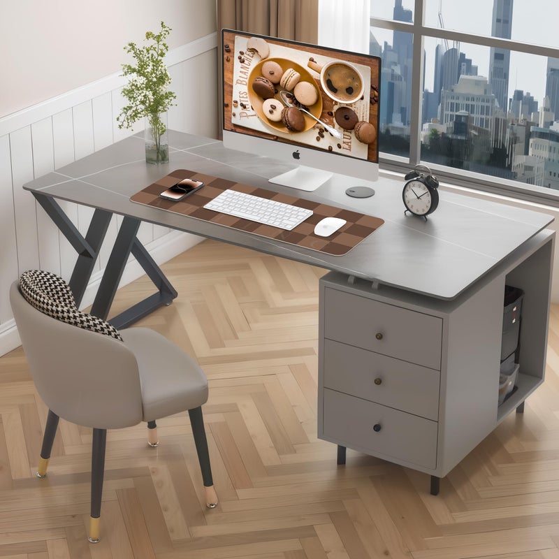 AFIING Non-Slip Checkered Desk Mat, Waterproof PU Leather Protector, Large Blotter, Easy Clean Laptop Writing Mat for Work/Home/Decor (Brown 31.5" x 12") - Image 3