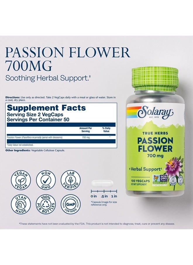 Solaray Passion Flower 700 mg Whole Aerial - Soothing Herbal Support - Passion Flower Capsules - Vegan, Non-GMO, 60-Day Guarantee, Lab Verified - 50 Servings, 100 VegCaps  - Image 2