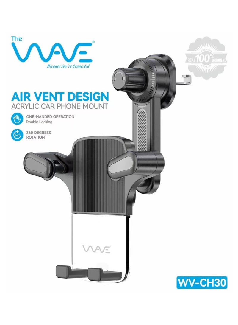 Wave Car Mobile Phone Holder for Air Vent, 360° Rotation, One-Hand Operation, ABS Acrylic Material, Strong Grip, Universal Fit, 1-Year Warranty - Image 1