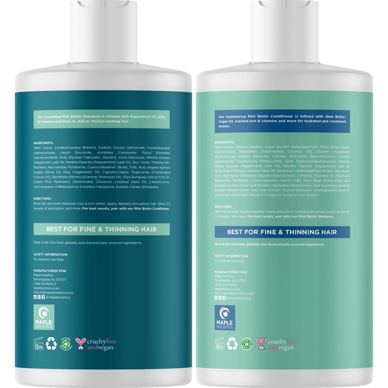 Maple Holistics Volumizing Biotin Shampoo and Conditioner Set - Sulfate Free Shampoo and Conditioner for Dry Damaged Hair Care - Thinning Hair Shampoo and Conditioner with Nourishing Biotin and Argan Oil (Mint) - Image 2