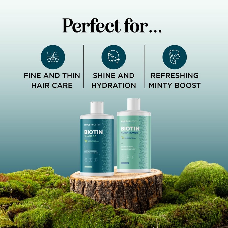 Maple Holistics Volumizing Biotin Shampoo and Conditioner Set - Sulfate Free Shampoo and Conditioner for Dry Damaged Hair Care - Thinning Hair Shampoo and Conditioner with Nourishing Biotin and Argan Oil (Mint) - Image 3