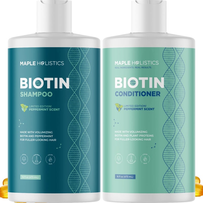 Maple Holistics Volumizing Biotin Shampoo and Conditioner Set - Sulfate Free Shampoo and Conditioner for Dry Damaged Hair Care - Thinning Hair Shampoo and Conditioner with Nourishing Biotin and Argan Oil (Mint) - Image 1