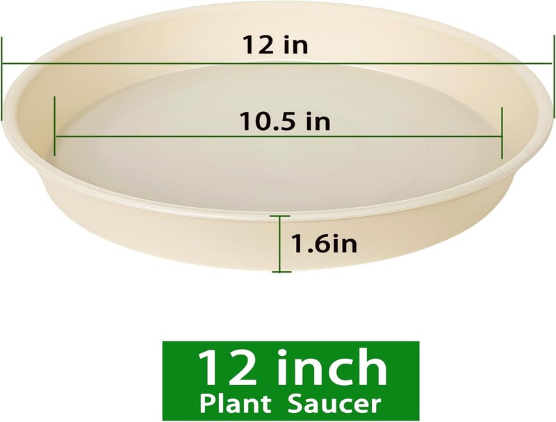 Bleuhome 6 Pack of 12 inch Plant Saucer, Heavy Duty Plastic Plant Saucer 12" Round, Durable Plant Tray for Pots, Plant Saucers for Indoors, Plant Trays for Planter (12", Beige) - Image 2