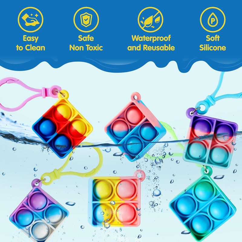 JOYIN Square Pop Fidget Keychain 90 Pack Pop Fidget Toys Bulk Party Favors for Kids 4-8,8-12 Years, Birthday Goodie Bags Stuffers Back to School Gifts for Students Classroom Prizes Sensory Toys - Image 3
