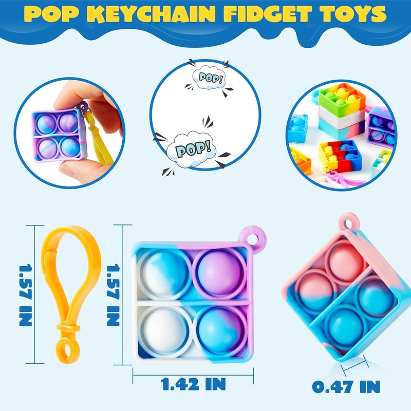 JOYIN Square Pop Fidget Keychain 90 Pack Pop Fidget Toys Bulk Party Favors for Kids 4-8,8-12 Years, Birthday Goodie Bags Stuffers Back to School Gifts for Students Classroom Prizes Sensory Toys - Image 2