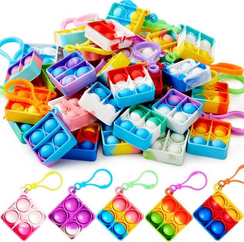 JOYIN Square Pop Fidget Keychain 90 Pack Pop Fidget Toys Bulk Party Favors for Kids 4-8,8-12 Years, Birthday Goodie Bags Stuffers Back to School Gifts for Students Classroom Prizes Sensory Toys - Image 1