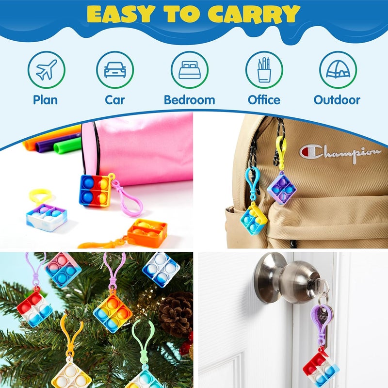 JOYIN Square Pop Fidget Keychain 90 Pack Pop Fidget Toys Bulk Party Favors for Kids 4-8,8-12 Years, Birthday Goodie Bags Stuffers Back to School Gifts for Students Classroom Prizes Sensory Toys - Image 4