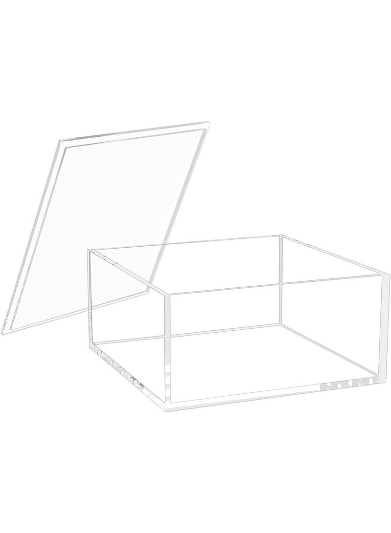 SLASA Decorative Acrylic Box with Lid – X-Large 6.8x6.8x3.3 inch – Clear Square Stackable Storage Container – Multi-Purpose Organizer for Office, Bathroom, and Home - Image 1