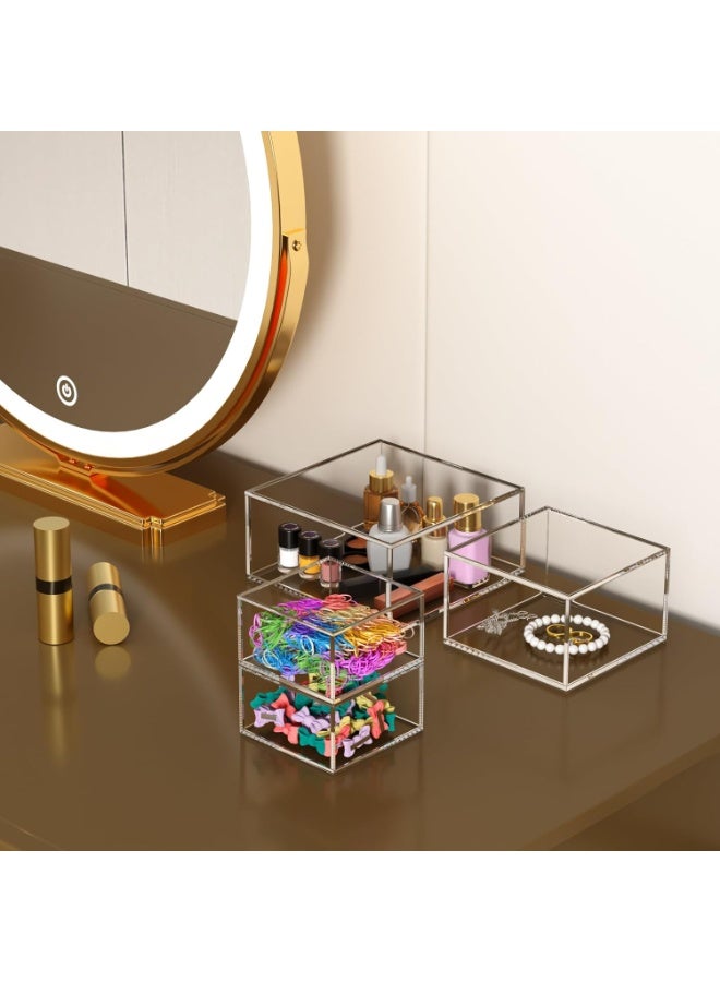 SLASA Decorative Acrylic Box with Lid – X-Large 6.8x6.8x3.3 inch – Clear Square Stackable Storage Container – Multi-Purpose Organizer for Office, Bathroom, and Home - Image 4