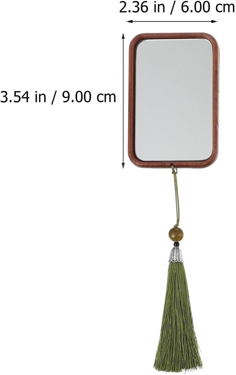 Wooden Makeup Mirror with Tassel, Carved Square Compact Cosmetic Tool, Portable Travel Handheld Wood Mirror for Vanity and Personal Care - Image 2