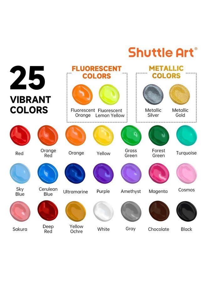 Shuttle Art 25 Colors Acrylic Paint Set, 2oz/60ml Bottles, Rich Pigmented Acrylic Paints for Artists, Beginners, Kids, Painting on Canvas Rocks Wood - Image 2