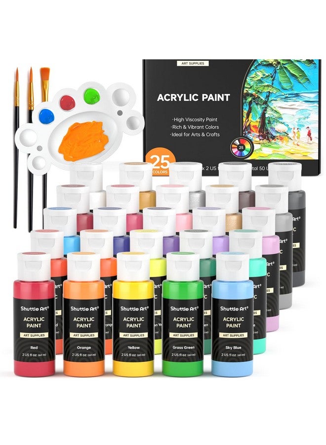 Shuttle Art 25 Colors Acrylic Paint Set, 2oz/60ml Bottles, Rich Pigmented Acrylic Paints for Artists, Beginners, Kids, Painting on Canvas Rocks Wood - Image 1