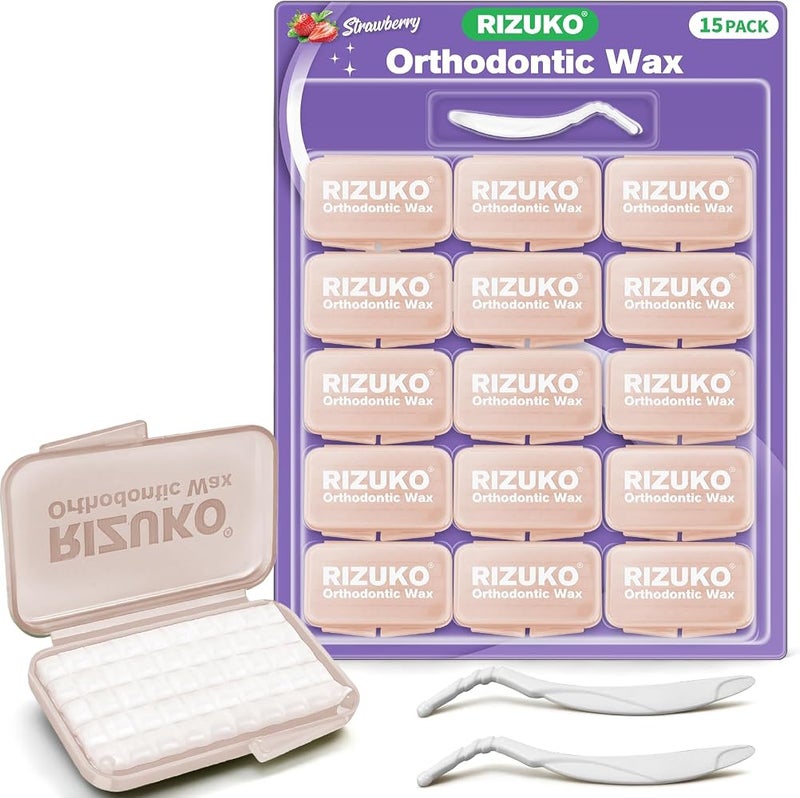 Rizuko Pre-Cut Orthodontic Wax Dots for Braces, Strawberry Flavor, 15 packs - Image 1