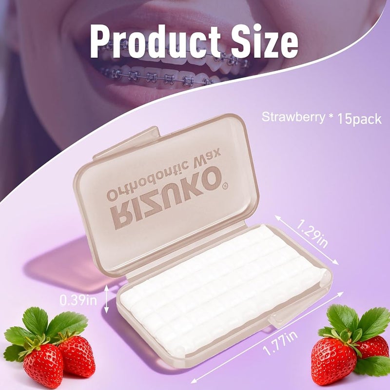 Rizuko Pre-Cut Orthodontic Wax Dots for Braces, Strawberry Flavor, 15 packs - Image 2