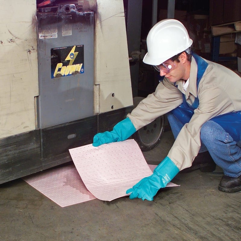 PIG Hazmat Chemical Absorbent Mat Pads - 50 Pads per Bag - 15" W x 20" L - Absorbs up to 14 oz. per Pad - Lightweight - PM50042 - Image 4