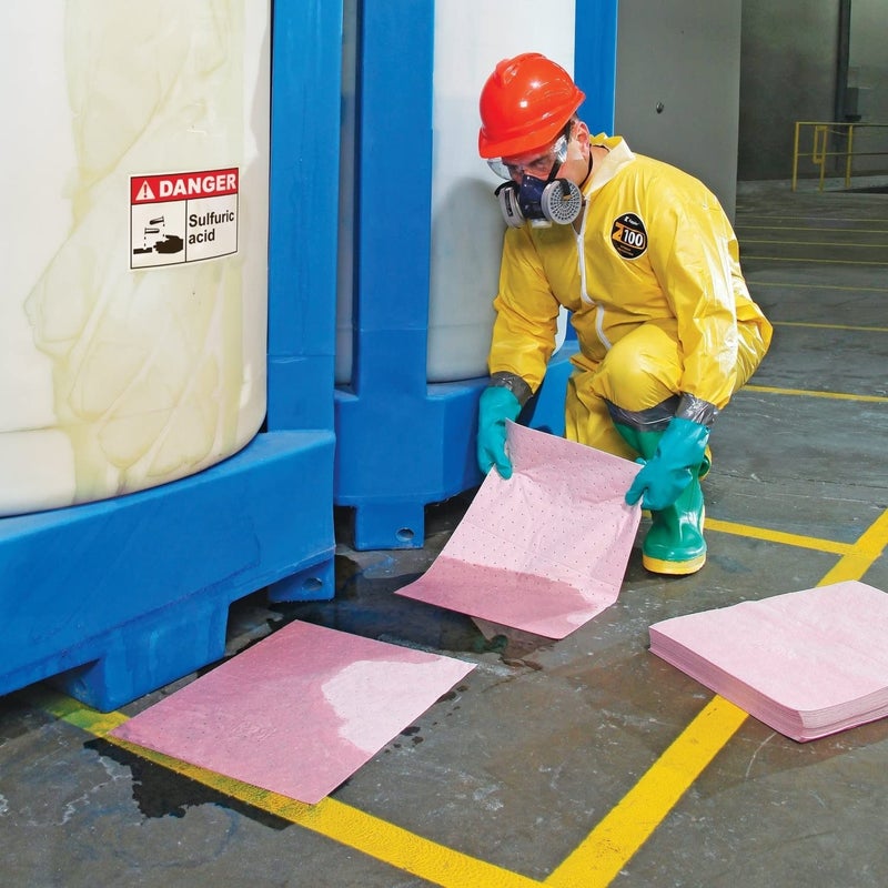 PIG Hazmat Chemical Absorbent Mat Pads - 50 Pads per Bag - 15" W x 20" L - Absorbs up to 14 oz. per Pad - Lightweight - PM50042 - Image 2