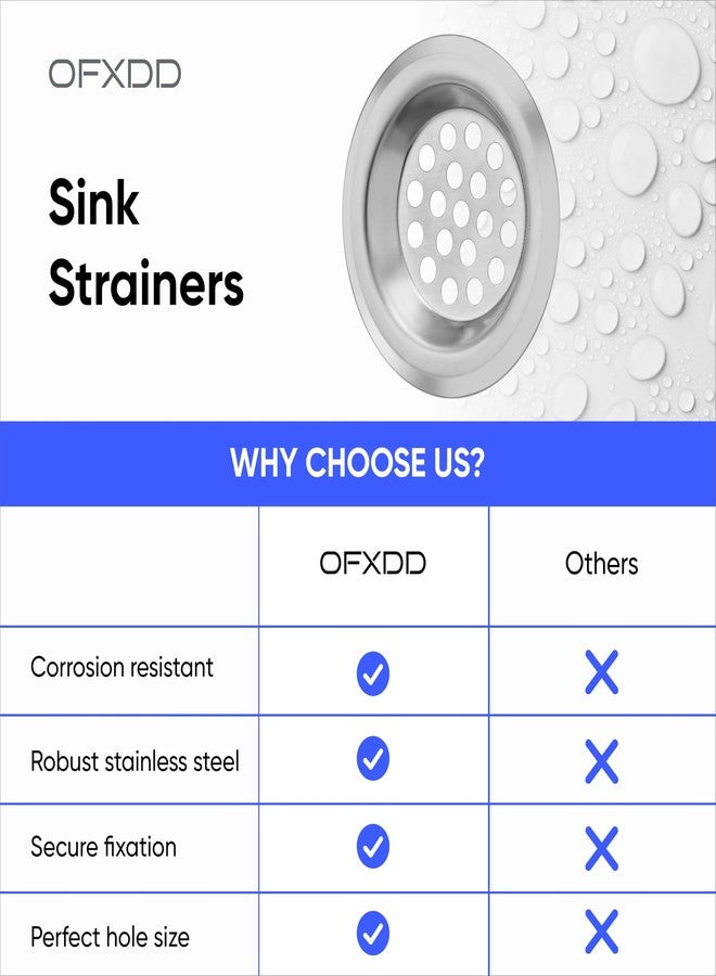 أوف إكس دي دي مصفاة حوض 2.5 بوصة - مصيدة شعر الحوض للمطبخ والحمام - واقي حوض الاستحمام والمغسلة من الطعام والنفايات والشعر والفولاذ المقاوم للصدأ، قطعتين - Image 4