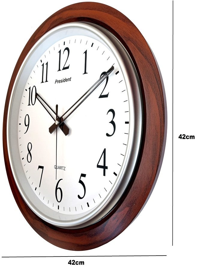 President Plastic Quartz Official Designer Big Size Wall Clock for Hall, Made in India (43X43 cms, Dark Wood Black Diamond) - Image 2