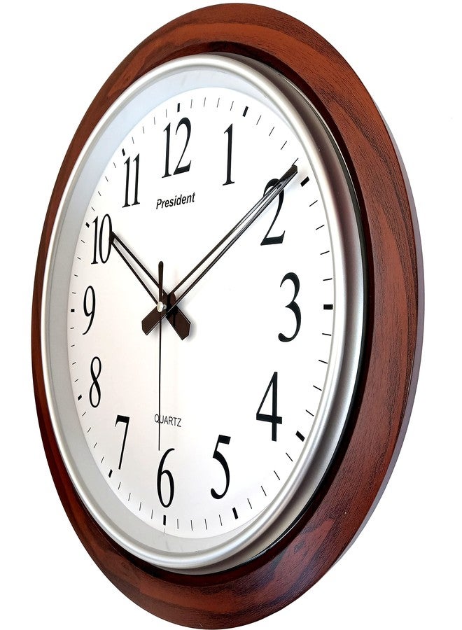 President Plastic Quartz Official Designer Big Size Wall Clock for Hall, Made in India (43X43 cms, Dark Wood Black Diamond) - Image 1