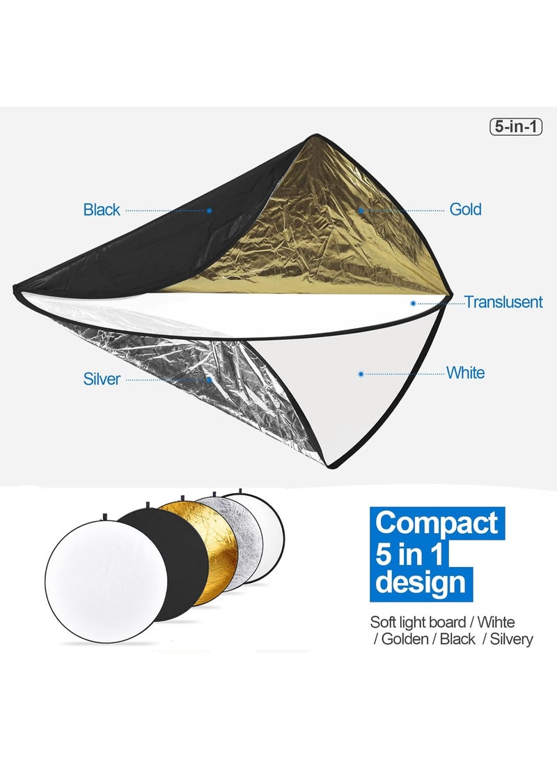5-in-1 Multi-Function Reflector with Bag, 32-inch (80 cm) Foldable Reflector for Photography for Studio and Outdoor Lighting - Translucent, Silver, Gold, White, and Black - Image 2